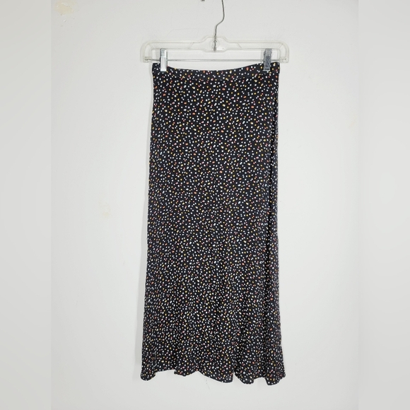 Reformation Black Midi Skirt with Colorful Dot, Size 0 - Picture 1 of 5
